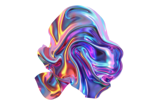 Holographic flowing iridescent colored isolated on transparent background