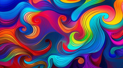 Obraz premium a vibrant psychedelic background with multicolored wavy lines, featuring bold, irregular, and contrasting colors that create a trippy