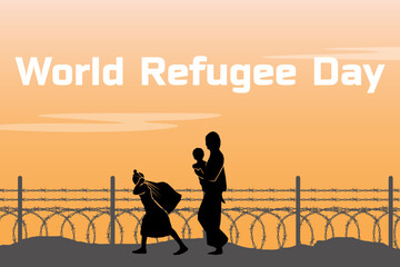 Refugee silhouette vectors and illustrations for world refugee day.