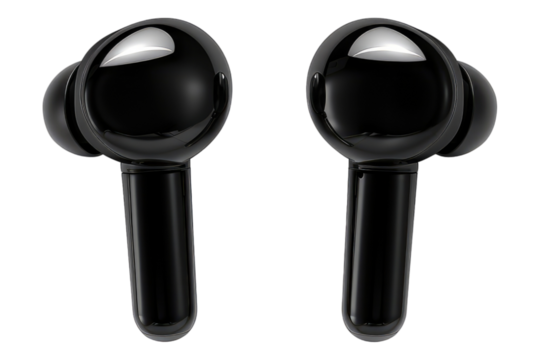 Jet black ear piece isolated on transparent background