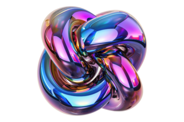 Iridescence metallic glass shapes 3d twister isolated on transparent background