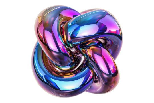 Iridescence metallic glass shapes 3d twister isolated on transparent background