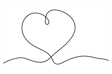 Heart continuous one line art drawing color shape Love sign outline Vector illustration