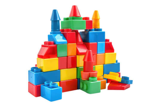 Toy building blocks isolated on transparent background - Powered by Adobe