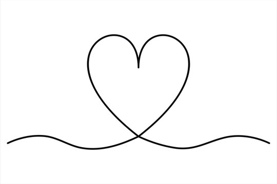 Heart continuous one line art drawing color shape Love sign outline Vector illustration