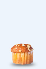 Almond muffin isolated on white background.