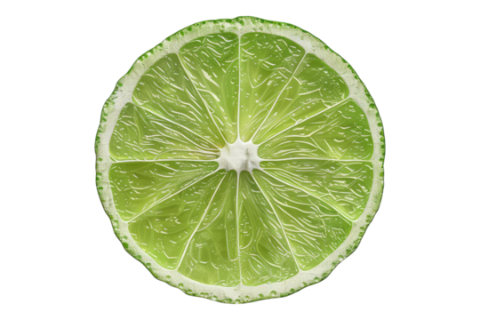 Natural fresh green lime with lemon slice isolated on transparent background