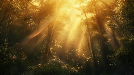 Fototapeta premium Bright rays illuminating a forest