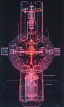Cross-section view illustrating the flow of energy through a nuclear reactor, showing intricate details of nuclear processes and energy transfer mechanisms