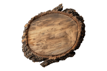 Tree bark edge oval sign isolated on transparent background
