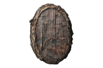 Tree bark edge oval sign isolated on transparent background