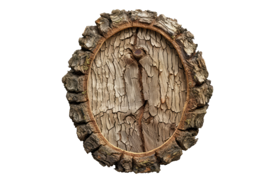 Tree bark edge oval sign isolated on transparent background