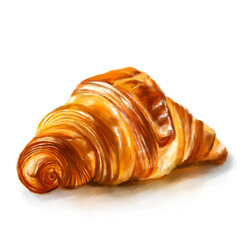 Croissant, appetizing crispy outside and tender inside, isolated on white background, digital watercolor