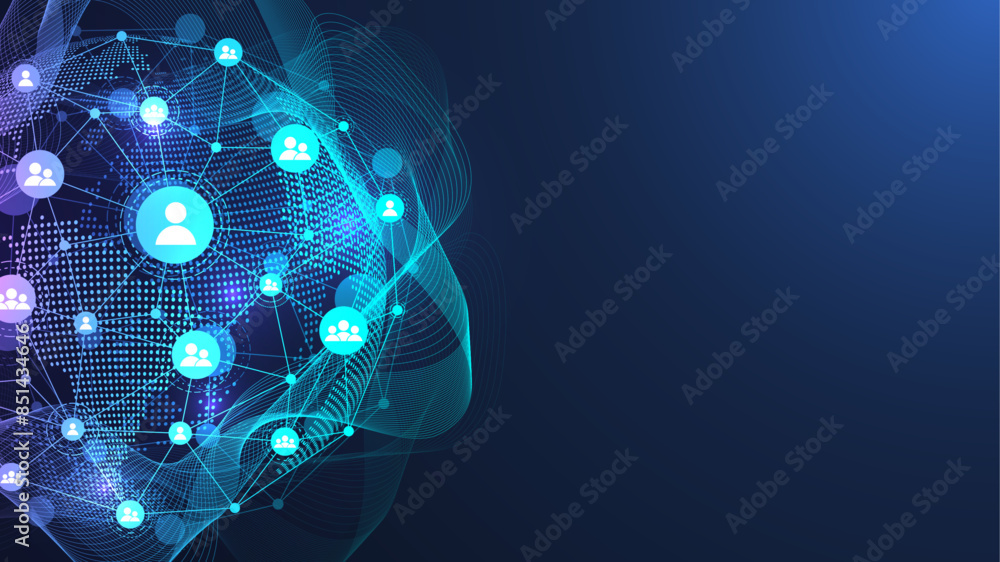 Leinwandbilder Global network connection concept. Big data visualization. Social network communication in the global computer networks. Internet technology. Business. Science. Vector illustration