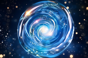 Blue Air vortex glowing light effect swirl isolated on dark background