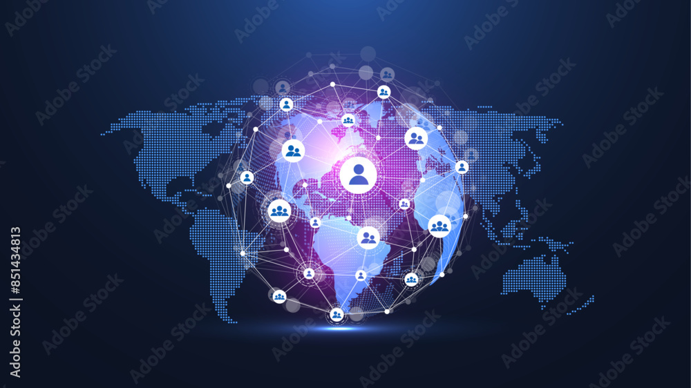 Fototapete Global network connection concept. Big data visualization. Social network communication in the global computer networks. Internet technology. Business. Science. Vector illustration