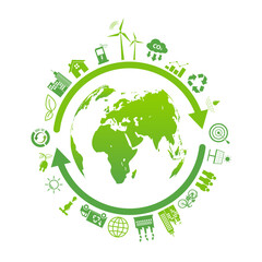 Sustainable development with reuse, recycle, renew for carbon reduction, net zero, green energy, eco friendly concept, vector illustration