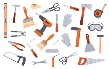 Set of construction tools on a white background
