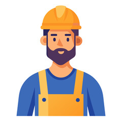 The man, who has a beard, is donning a hard hat and overalls