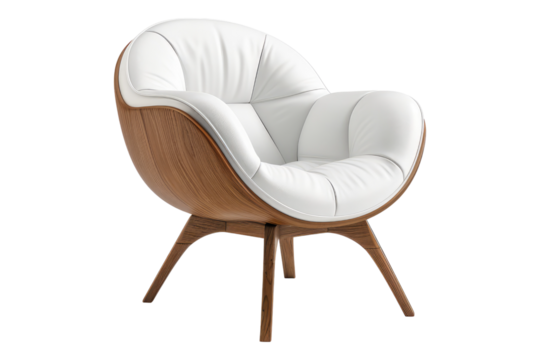 White modern armchair isolated on transparent background