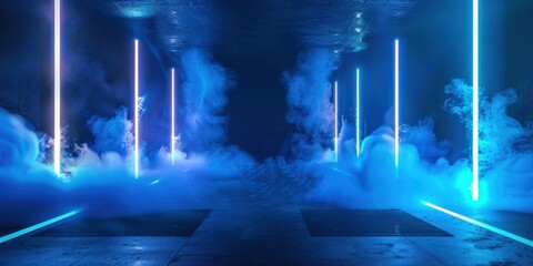 Blue Neon Lights in a Smoke-Filled Room