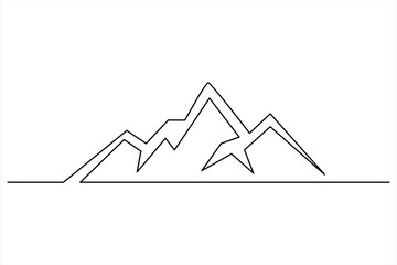 Continuous one line mountain range landscape outline vector art illustration 

