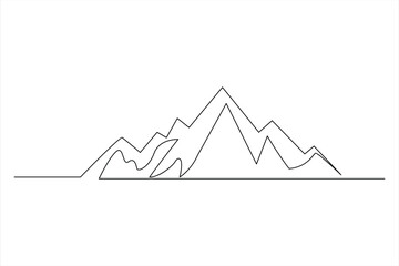 Continuous one line mountain range landscape outline vector art illustration 

