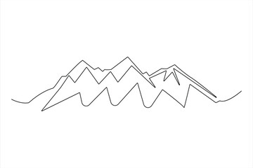 Continuous one line mountain range landscape outline vector art illustration 

