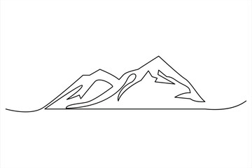 Continuous one line mountain range landscape outline vector art illustration 

