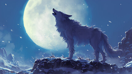 wolf roaring under the moonlight at night, anime style