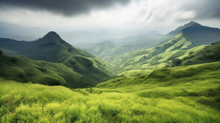 Obraz premium Landscape of beautiful scenic nature, natural view of travel tourism environment. AI generated.