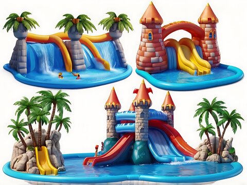 inflatable water slides, castle, palm trees clip art preview