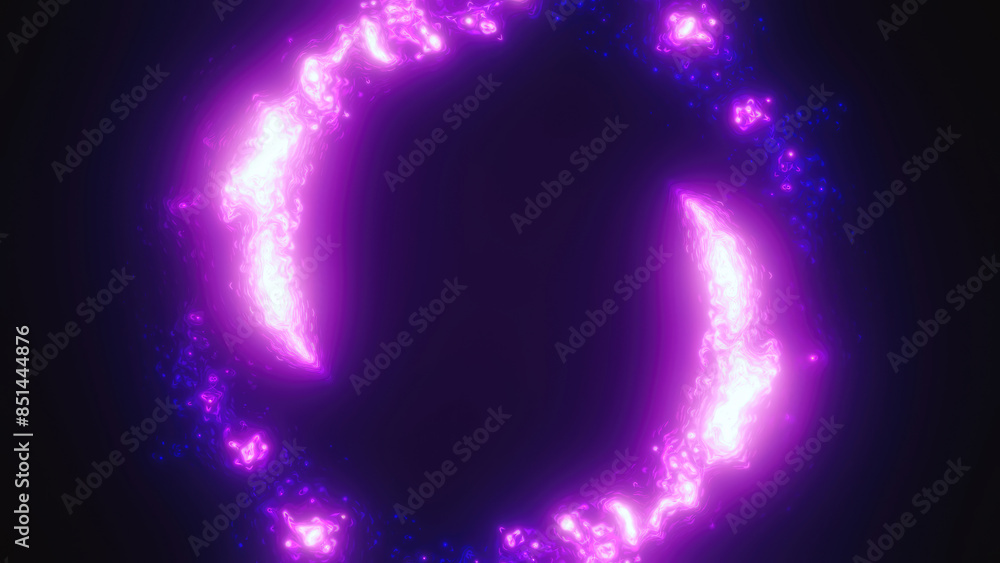 Poster purple swirling circle frame of multicolored lines of energy particles. abstract background