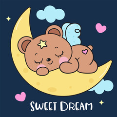 teddy bear sleep on moon night kawaii animal bedtime story