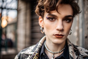 Non-Binary Identity: Close-up portrait of a non-binary person, expressing their unique gender identity.
