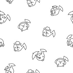 Cute little music note character. Seamless pattern. Coloring Page. Funny cartoon element. Hand drawn style. Vector drawing. Design ornaments.