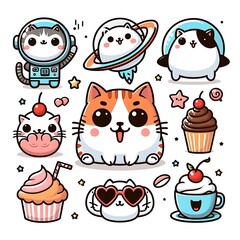 A collection of cartoon cat design drawing graphics eyecatching accessible eyecatching.