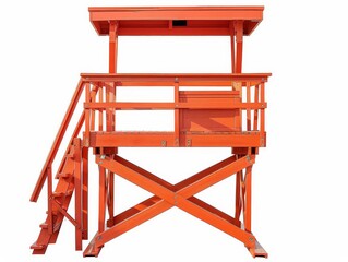 A portable lifeguard stand with an adjustable height and a weatherresistant finish, white background