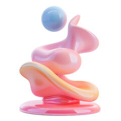 Abstract colorful 3D sculpture with smooth curves and fluid shape, featuring pastel pink and blue tones on white background.