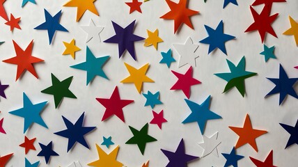Obraz premium Colorful stars on white seamless pattern, for gift packing paper, web banner background.