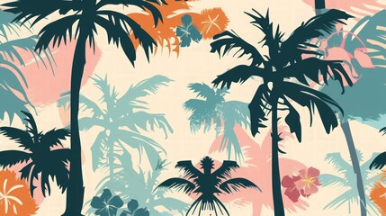 Obraz premium Tropical Palm Tree Silhouette Pattern