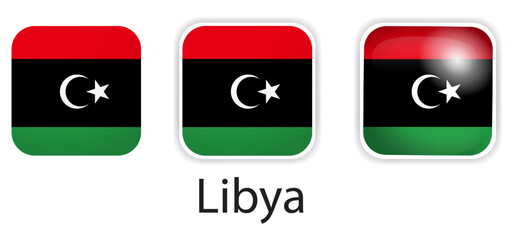 Libya flag vector icons set in the shape of rounded square