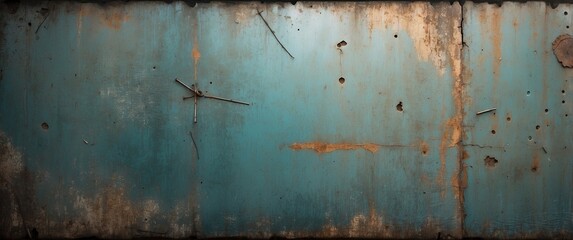 A close up of a weathered, rusty metal wall with a distressed blue surface, perfect for grunge backgrounds, industrial designs, and urban decay concepts