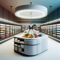 A grocery store there are an poster empty white and combine with shelves of produce unique Vibrant.