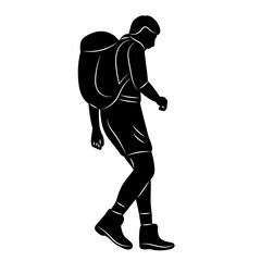 man walking with backpack silhouette, vector