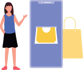 Girl showing online shopping on smartphone.