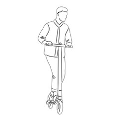 man riding a scooter outline sketch