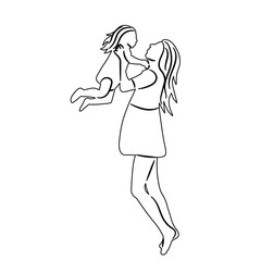 mother plays with baby outline sketch
