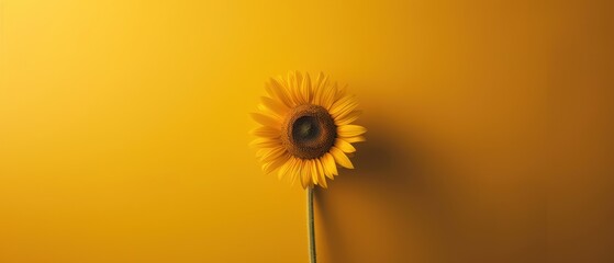 Vibrant sunflower against a bright yellow background, showcasing the natural beauty and simplicity of a single floral subject in a minimalist composition.