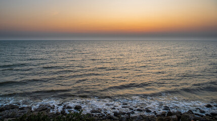 Sunset sea panorama high view landscape horizon beautiful summer season shore nobody wind soft wave cool holiday look calm sky twilight evening day time nature tropical coast ocean water travel